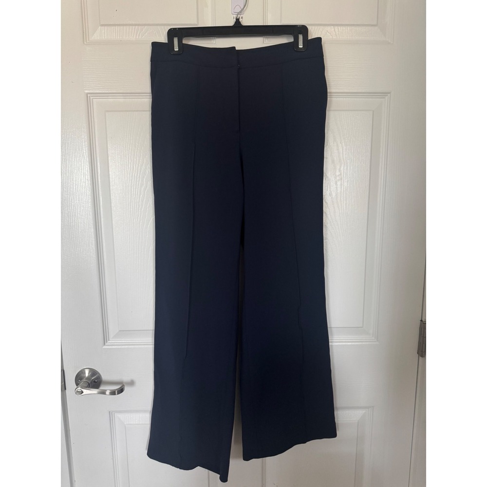 Talbots Easy Travel Wide Leg Pants Navy Blue Petite 6P Front Seam Trouser
